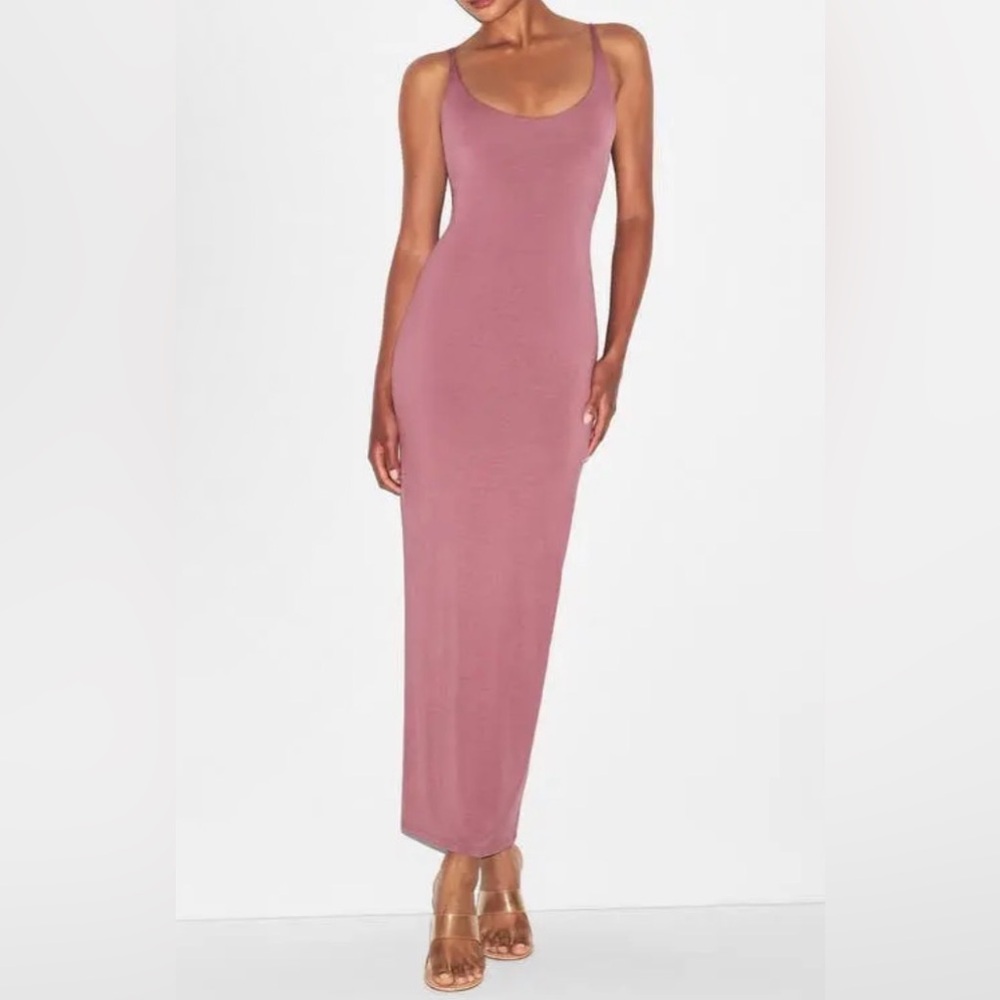 NWT SKIMS Smooth Lounge Skimpy Scoop Neck Dress Redwood XL